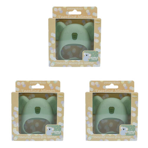 3PK Koala Dream Silicone Tactile Soothing Baby Gums Teething Mitten Green