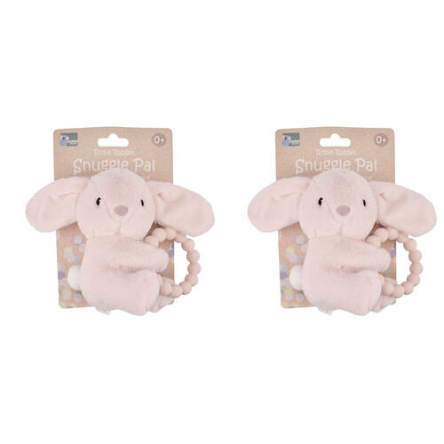 2PK Koala Dream Snuggle Pal Rosie Rabbit With Silicone Teething Ring Pink