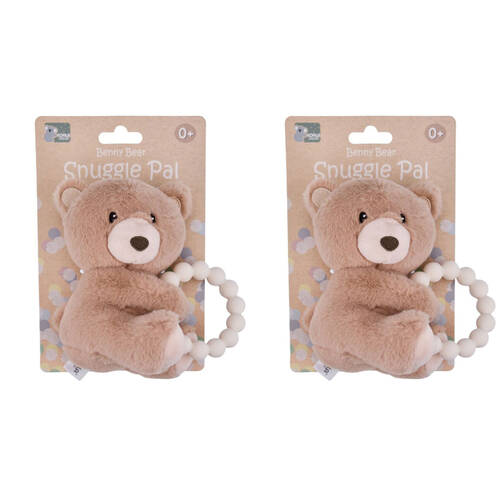 2PK Koala Dream Snuggle Pal Benny Bear With Silicone Teething Ring Brown