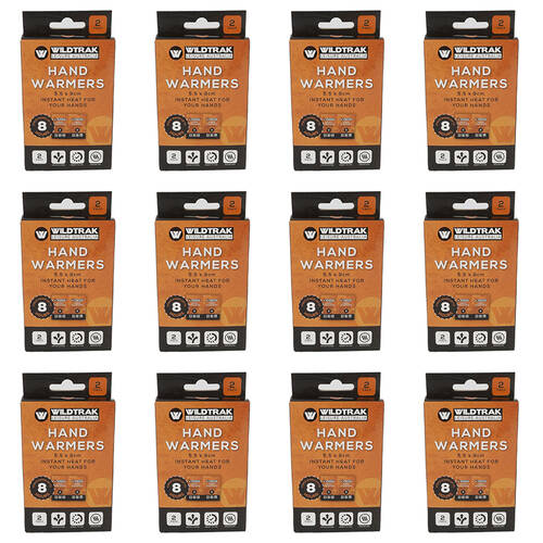 12x 2pc Wildtrak Instant Heat Hand Warmers Odourless 5.5x9cm
