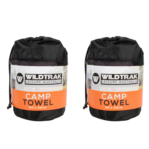 2x Wildtrak Quick Dry 90x42cm Camp Towel w/ Bag Small - Grey