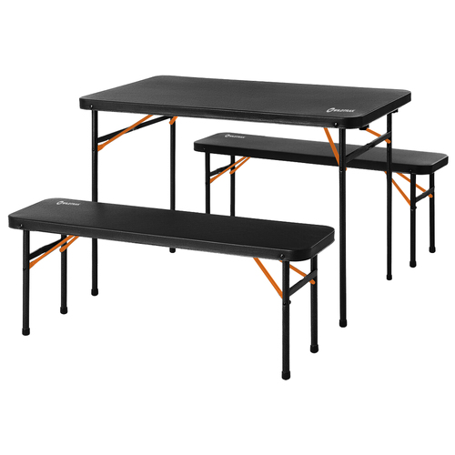 3pc Wildtrak Picnic Table Black Outdoor Camping 102cm Black