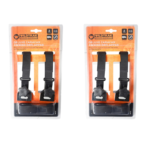 2x 2pc Wildtrak 5cm Deluxe Caravan Awning Deflapper Strap - Black