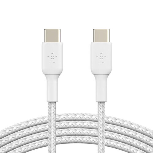 2pc Belkin BoostCharge 1M USB-C To USB-C Braided Cable 60W - White