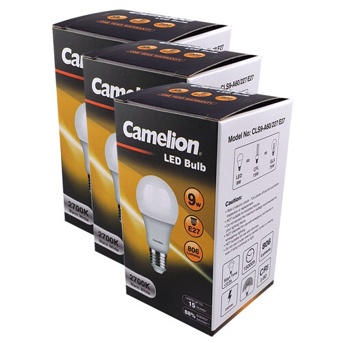 3PK Camelion Led Globe 9W 240V Edison - Warm 2700K