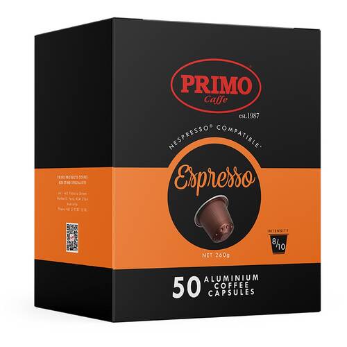 50PK Primo Caffe Coffee Pods Nespresso Compatible Strong Espresso Intensity 8