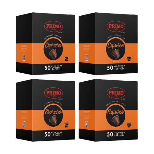 4x 50PK Primo Caffe Coffee Pods Nespresso Compatible Strong Espresso Intensity 8