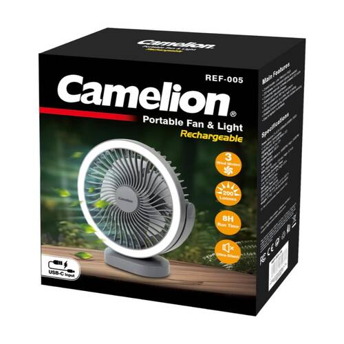 Camelion Rechargeable Portable Fan w/ Ring Light USB-C Runs Up to 8.5 Hours