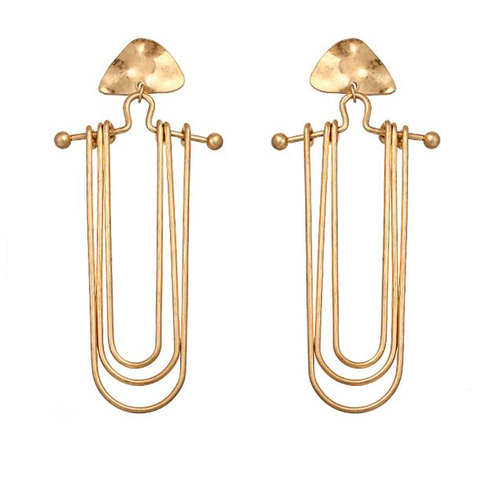 Culturesse Editta 8.8cm Sculpture Layered Earrings For Pierced Ears - Dull Gold