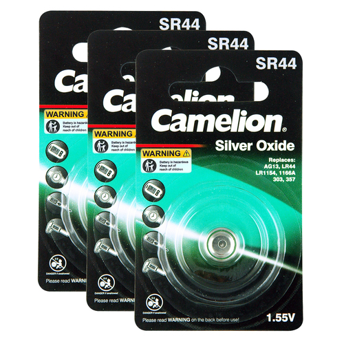 3PK Camelion Silver Oxide Button Sr44 Single Card