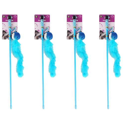 4PK Dudley's World Of Pets Cat Fluffy Wand 40cm Assorted