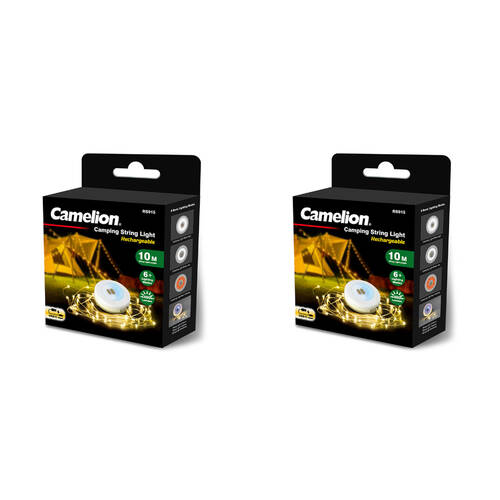 2PK Camelion 2-in-1 Rechargeable Camping String Light White