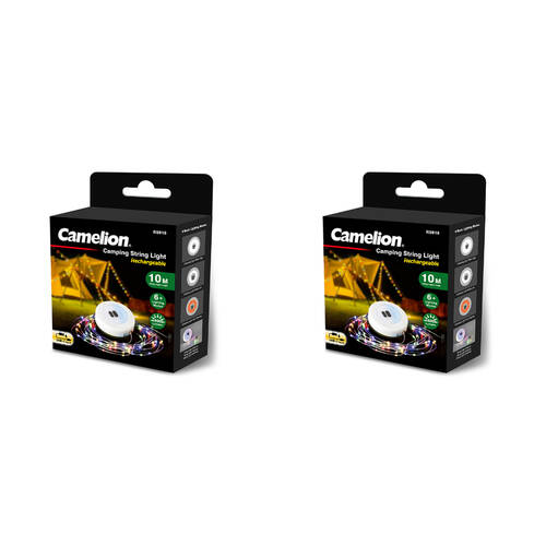 2PK Camelion 2-in-1 Rechargeable Camping String Light Colourful