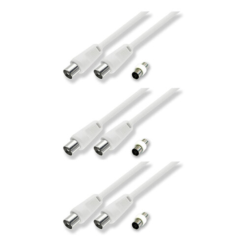 3PK Sansai 3m Male To Male Antenna Flylead w/ Female Adaptor