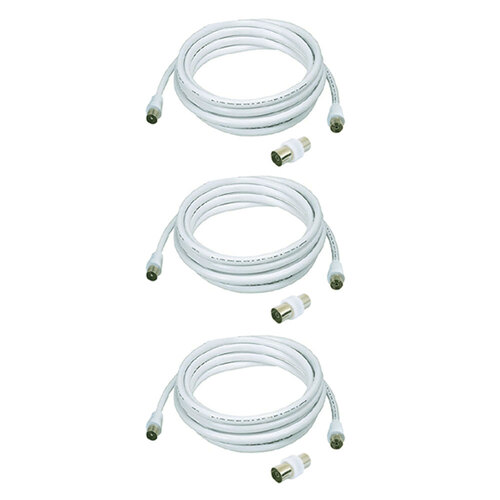 3PK Sansai 5m Male To Male Antenna Flylead w/ Female Adaptor