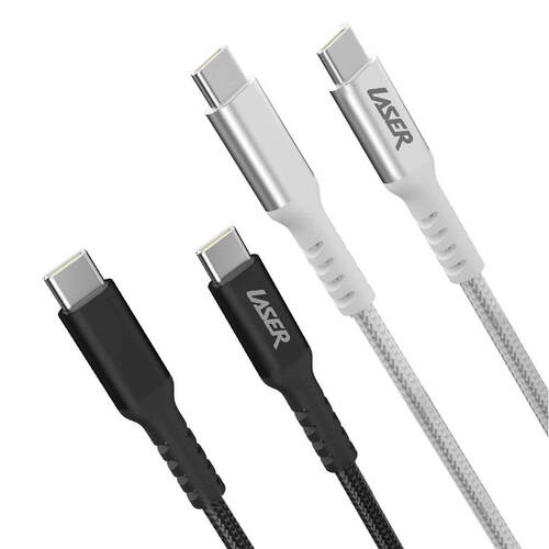 2pc Laser 2m USB-C to C 60W Charging Cable for Samsung/iPhone 16 Black/Silver