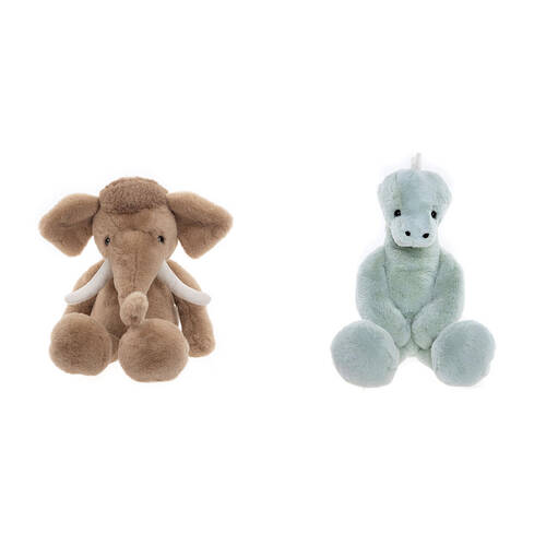 2pc Charlie Bears Wally Mammoth Brown & Stevie Stegosaurus Green Plush Toy 0y+