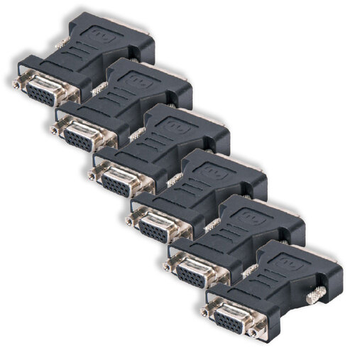 6PK Connect Cable Male DVI-I to Female VGA Adapter - Black