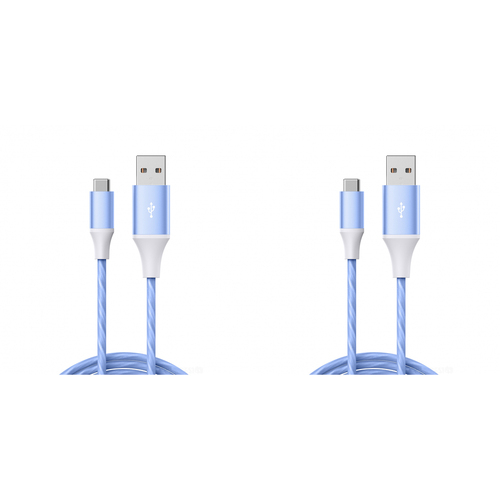 2PK Laser LED USB-A to USB-C Charging Cable 1m For iPhone/Samsung - Bue