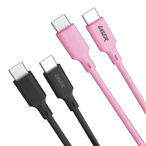 2pc Laser 2m USB-C to C 60W Charging Cable for Samsung/iPhone 16 Black/Purple