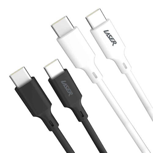 2pc Laser 2m USB-C to C 60W Charging Cable for Samsung/iPhone 16 Black/White
