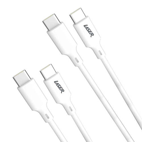 2pc Laser 2m USB-C to C 60W Charging Cable for Samsung & iPhone 16 White