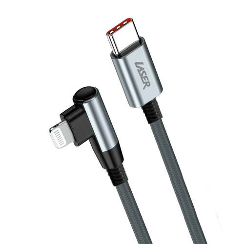 Laser 1m Right Angle 8-Pin to USB-C 18W Braided Charging Cable for Apple