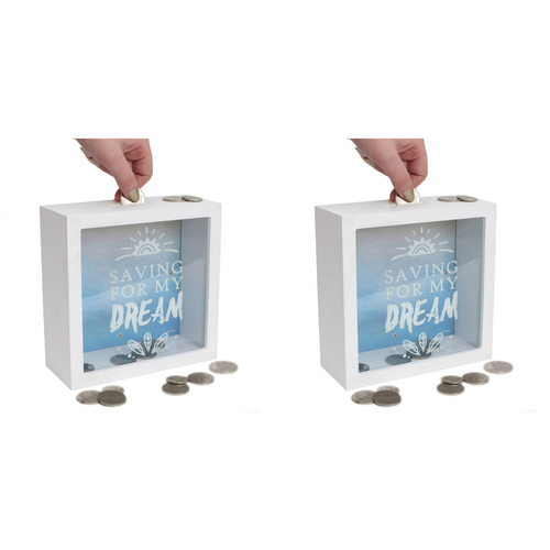 2PK Splosh Saving For My Dream Wood Fund Change Box 18x18cm Square - White
