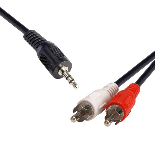 8Ware 2m Extension Cable 3.5mm Stereo/Audio Jack to 2x RCA Plug - Black