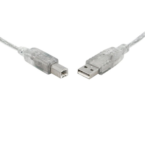 8Ware USB 2.0 Cable 0.5m (50cm) A to B Transparent Metal