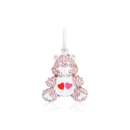 Care Bears Love A Love Bear Crystal Charm - Gold Plated Brass - Pink