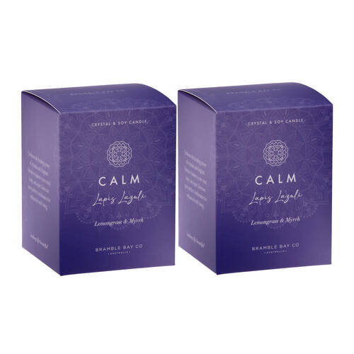 2PK Bramble Bay Crystal Boho Lapis Lazuli Calm Candle Lemongrass & Myrrh 300g