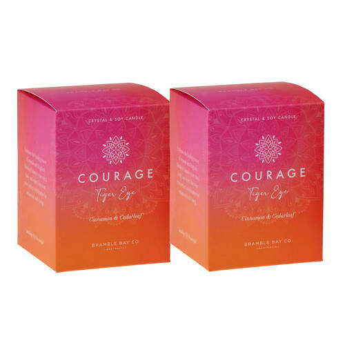 2PK Bramble Bay Crystal Boho Tiger Eye Courage Candle Cinnamon & Cedarleaf 300g