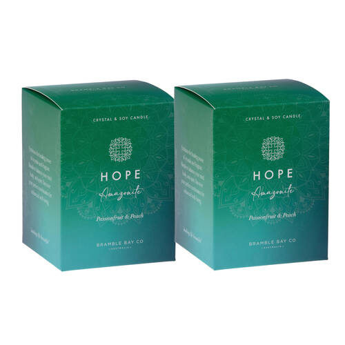 2PK Bramble Bay Crystal Boho Amazonite Hope Candle Passionfruit & Peach 300g