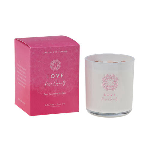 Bramble Bay Crystal Boho Rose Quartz Calm Candle Geranium & Musk 300g