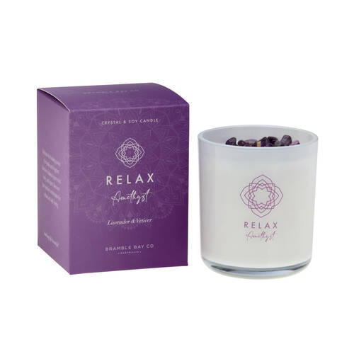 Bramble Bay Crystal Boho Amethyst Relax Candle Lavender & Vetiver 300g