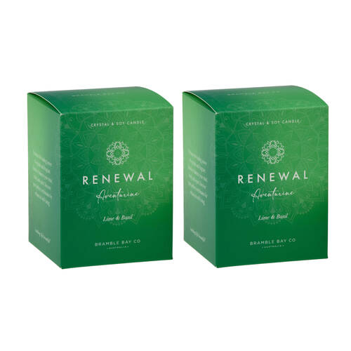 2PK Bramble Bay Crystal Boho Aventurine Renewal Candle Lime & Basil 300g