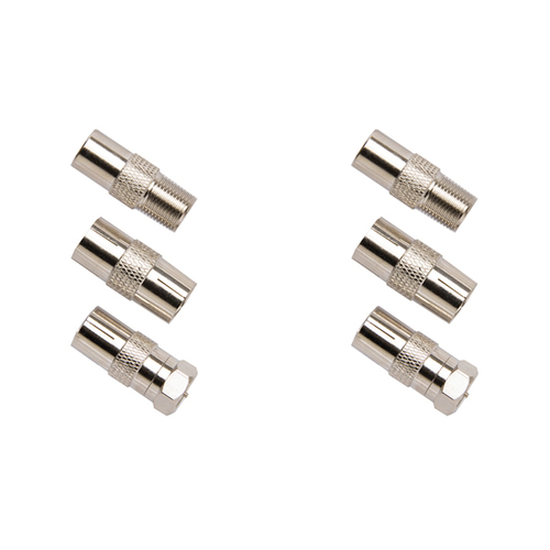 2x 3PK Crest Nickel Plated Coaxial Antenna Male To Female Adaptor - Silver
