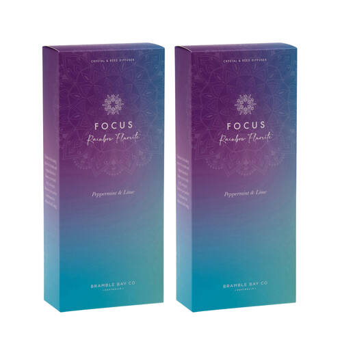 2PK Bramble Bay Diffuser Crystal Focus Rainbow Fluorite Peppermint Lime 150ml