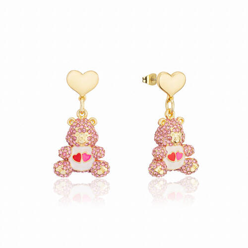 Care Bears Love A Lot Bear Drop Earrings - Gold Plated Brass - Gold