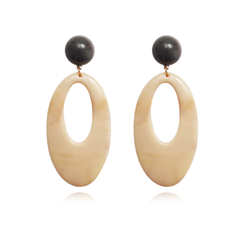 Culturesse Elda 7cm Geometric Drop Earrings For Pierced Ears - Beige