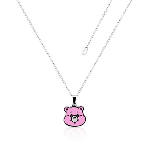 ECC Care Bears Cheer Bear Belly Badge Enamel Necklace - Stainless Steel - Pink