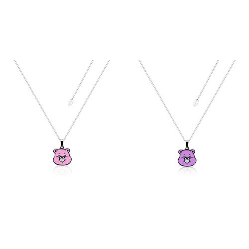 ECC Care Bears Cheer Bear Belly Badge Enamel Necklace S/S - Pink & Purple
