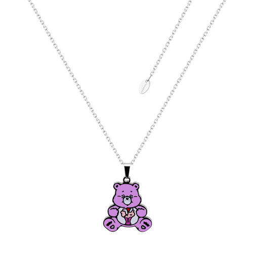 ECC Care Bears Share Bear Belly Badge Enamel Necklace - Stainless Steel - Pink