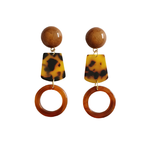 Culturesse Leticia 6.5cm Geometry Drop Earrings For Pierced Ears - Brown