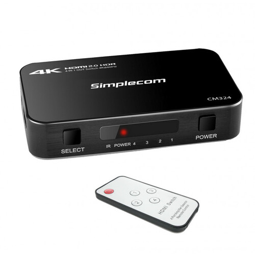 Simplecom CM324 4-Way HDMI 2.0 Switch to Ultra HD 4K HDR Splitter