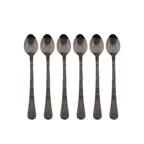 6pc Coffee Culture Black Stainless Steel Parfait Spoon Set 17.8cm