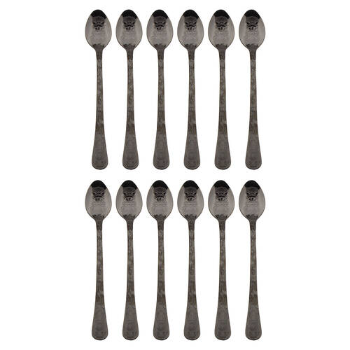 2x 6pc Coffee Culture Black Stainless Steel Parfait Spoon Set 17.8cm
