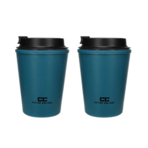 2PK Coffee Culture Eco Double Wall 350ml Reusable Travel Cup - Blue