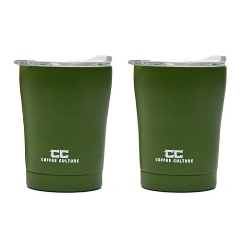 2PK Coffee Culture Stainless Steel Double Wall 350ml Travel Cup - Green